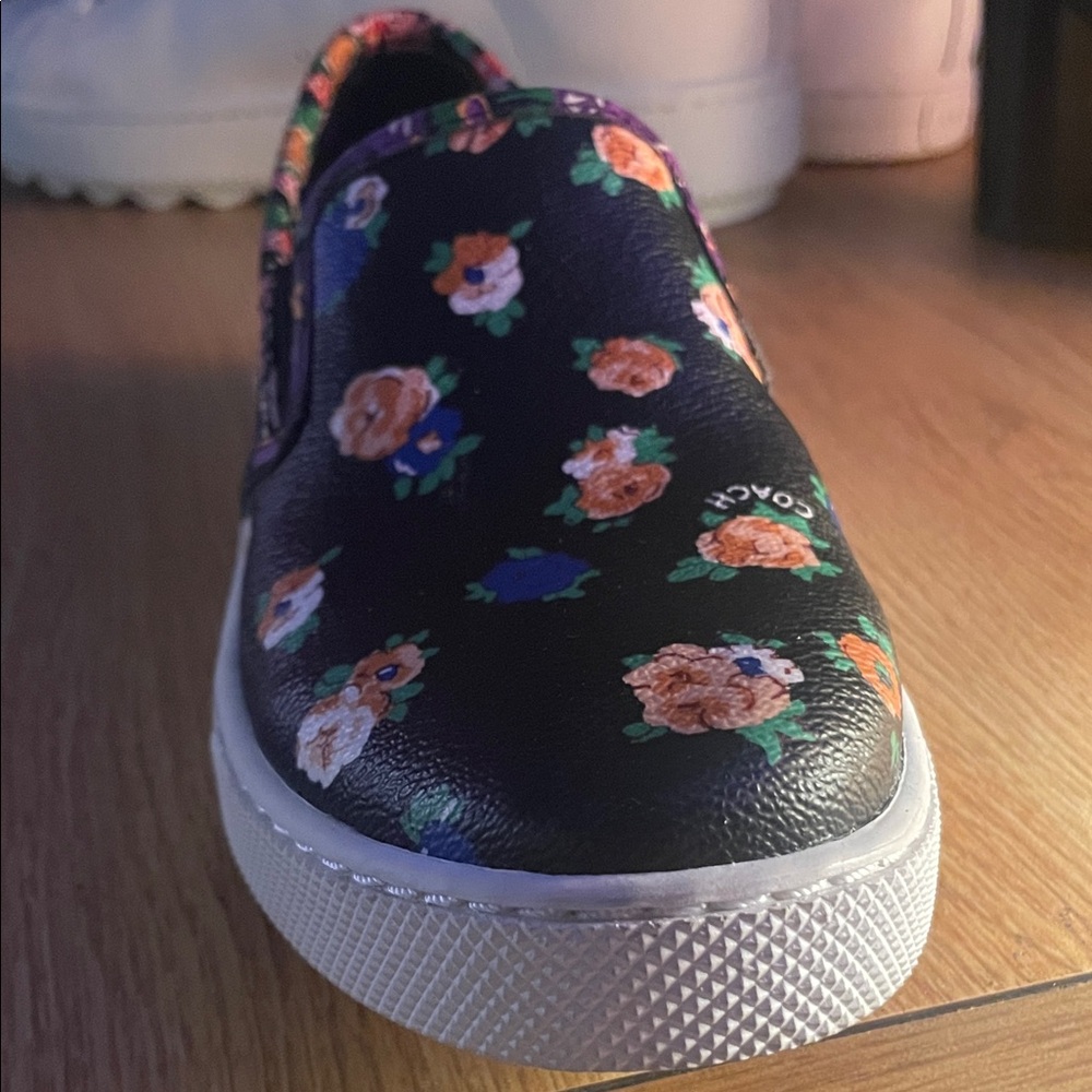 Coach Kids' Black Floral Slip-On Sneakers